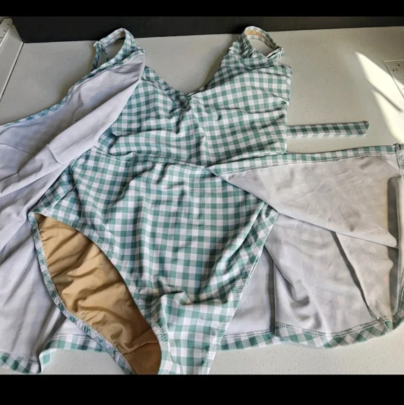 Old Navy Gingham Mini Swim Wrap Dress One High Tide 1 Pc Swimsuit Sz XL EUC - Picture 8 of 16